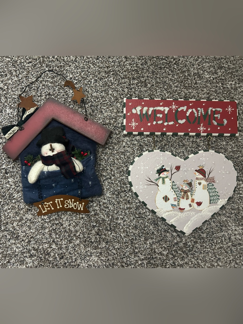 Let It Snow Snowman Wall Hanging - Blue and Red Holiday Decor